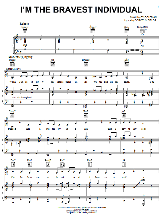 Cy Coleman I'm The Bravest Individual sheet music notes and chords. Download Printable PDF.