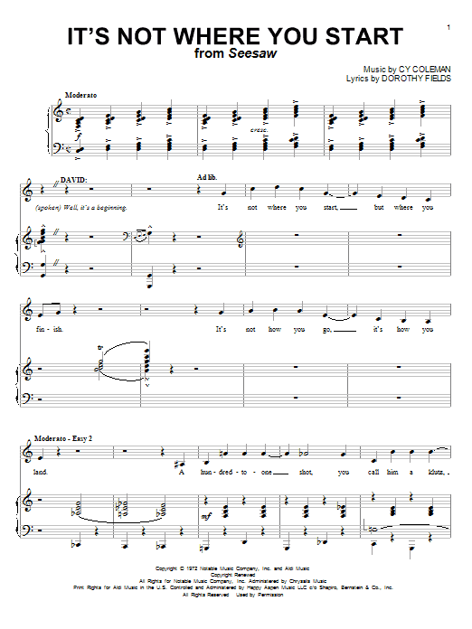 Cy Coleman It's Not Where You Start sheet music notes and chords. Download Printable PDF.