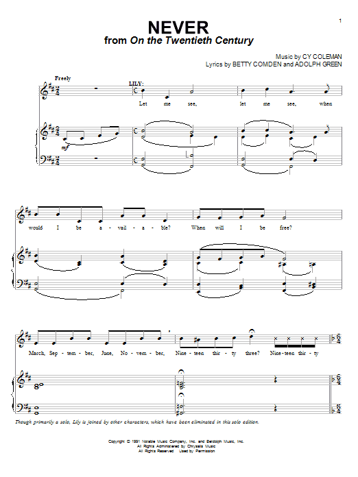 Learn to play Cy Coleman Never sheet music for Piano & Vocal in minutes. Price: 7.8900$ Cy Coleman Never sheet music notes and chords arranged for Piano & Vocal