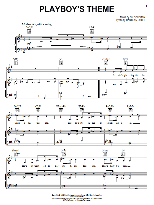 Learn to play Cy Coleman Playboy's Theme sheet music for Real Book – Melody & Chords in minutes. Price: 5.9900$ Cy Coleman Playboy's Theme sheet music notes and chords arranged for Real Book – Melody & Chords