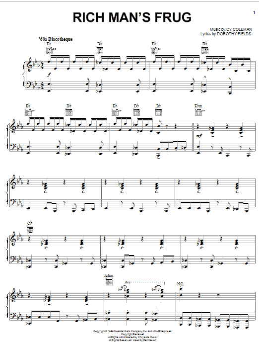 Learn to play Cy Coleman Rich Man's Frug sheet music for Piano, Vocal & Guitar Chords (Right-Hand Melody) in minutes. Price: 7.8900$ Cy Coleman Rich Man's Frug sheet music notes and chords arranged for Piano, Vocal & Guitar Chords (Right-Hand Melody)