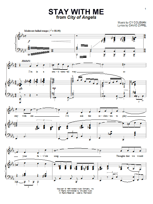 Cy Coleman Stay With Me sheet music notes and chords. Download Printable PDF.