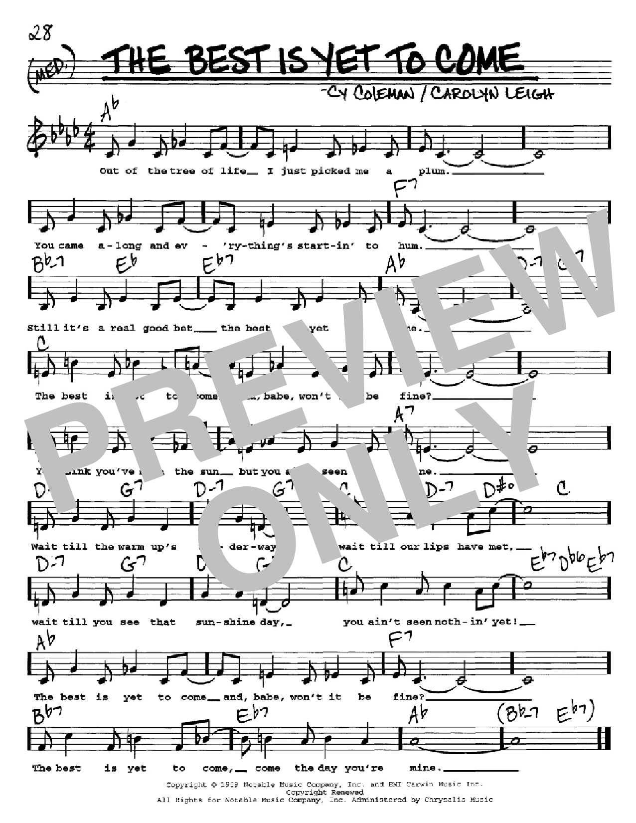 Cy Coleman The Best Is Yet To Come sheet music notes and chords. Download Printable PDF.