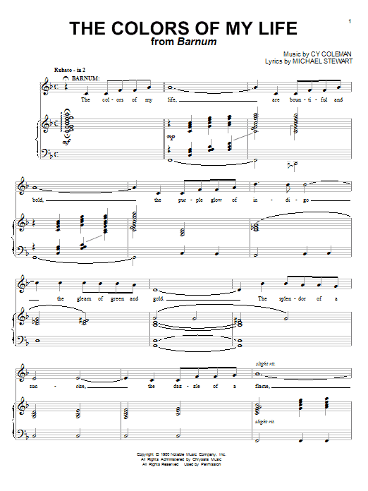 Learn to play Cy Coleman The Colors Of My Life sheet music for Piano, Vocal & Guitar Chords (Right-Hand Melody) in minutes. Price: 7.8900$ Cy Coleman The Colors Of My Life sheet music notes and chords arranged for Piano, Vocal & Guitar Chords (Right-Hand Melody)