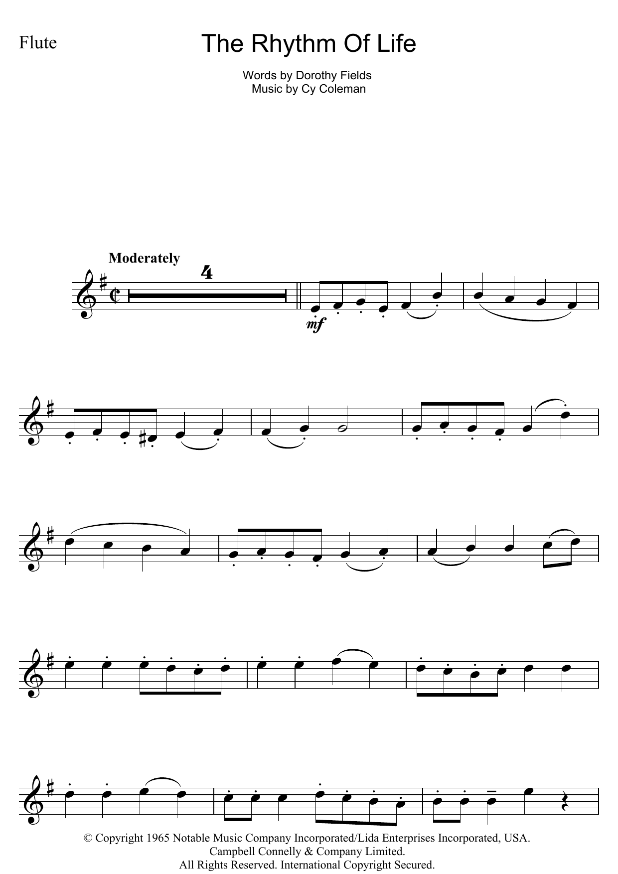 Cy Coleman The Rhythm Of Life (from Sweet Charity) sheet music notes and chords. Download Printable PDF.