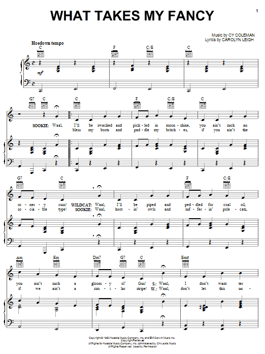 Learn to play Cy Coleman What Takes My Fancy sheet music for Piano, Vocal & Guitar Chords (Right-Hand Melody) in minutes. Price: 7.8900$ Cy Coleman What Takes My Fancy sheet music notes and chords arranged for Piano, Vocal & Guitar Chords (Right-Hand Melody)
