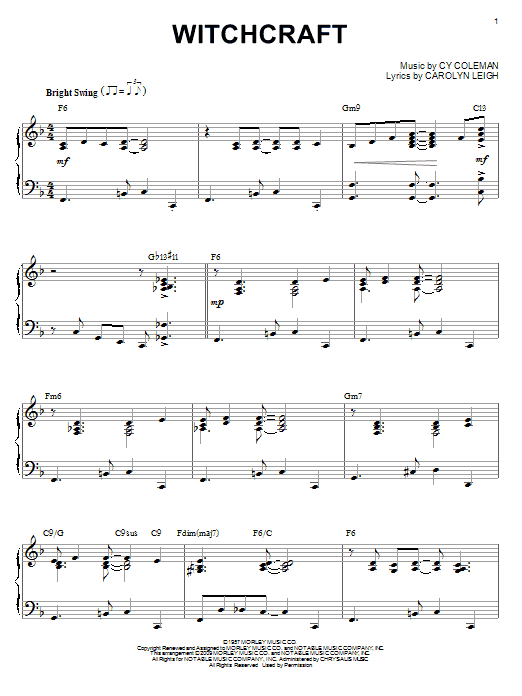Learn to play Cy Coleman Witchcraft (arr. Brent Edstrom) sheet music for Piano Solo in minutes. Price: 7.8900$ Cy Coleman Witchcraft (arr. Brent Edstrom) sheet music notes and chords arranged for Piano Solo