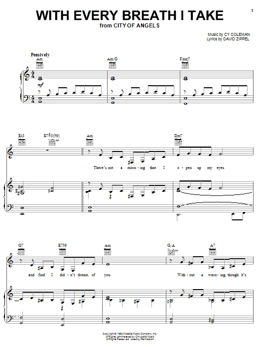 Cy Coleman With Every Breath I Take sheet music notes and chords. Download Printable PDF.