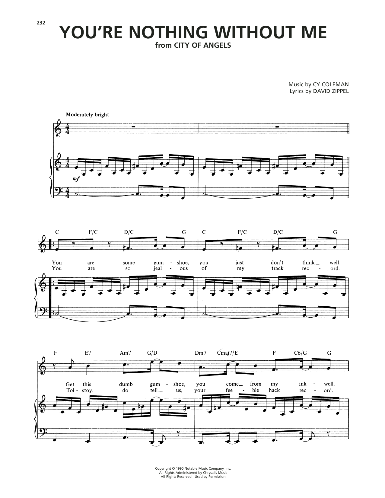 Cy Coleman You're Nothing Without Me (from City Of Angels) sheet music notes and chords. Download Printable PDF.