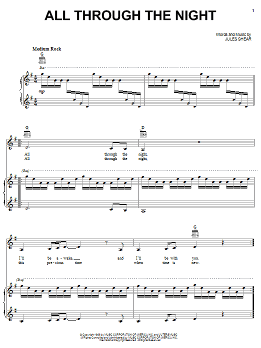 Cyndi Lauper All Through The Night sheet music notes and chords. Download Printable PDF.