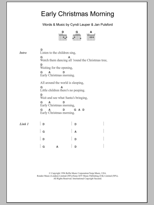 Cyndi Lauper Early Christmas Morning sheet music notes and chords. Download Printable PDF.