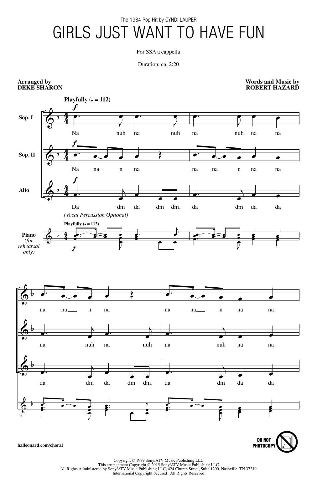 Cyndi Lauper Girls Just Want To Have Fun (arr. Deke Sharon) sheet music notes and chords. Download Printable PDF.