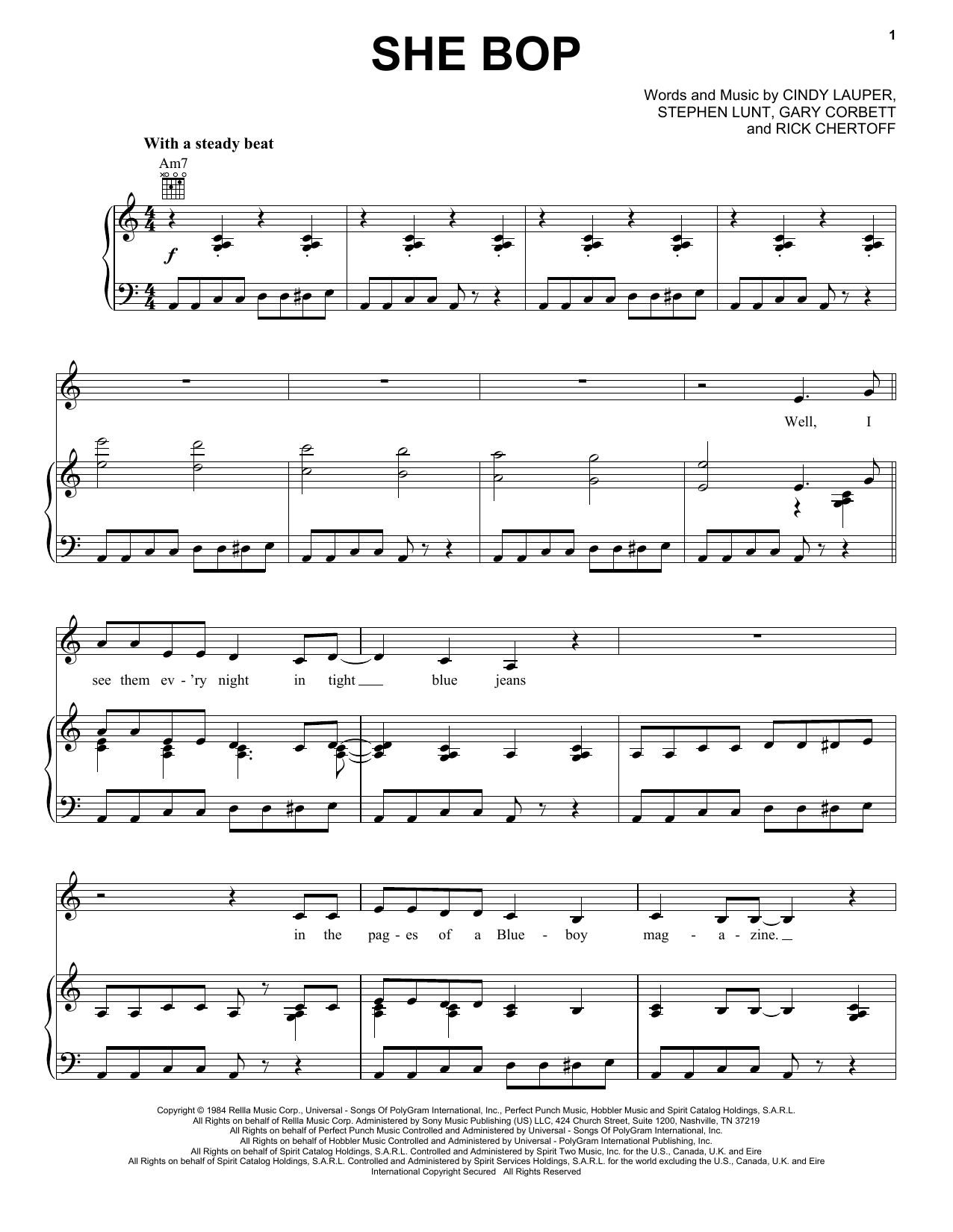 Cyndi Lauper She Bop sheet music notes and chords. Download Printable PDF.