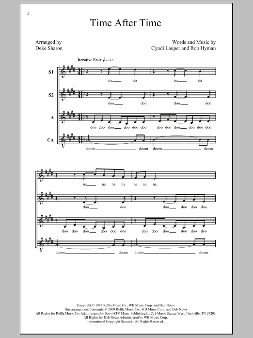 Cyndi Lauper Time After Time (arr. Deke Sharon) sheet music notes and chords. Download Printable PDF.