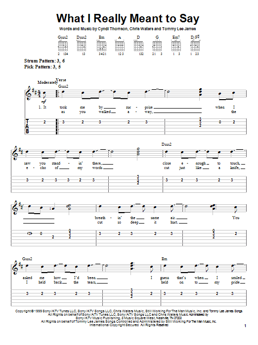 Cyndi Thomson What I Really Meant To Say sheet music notes and chords. Download Printable PDF.