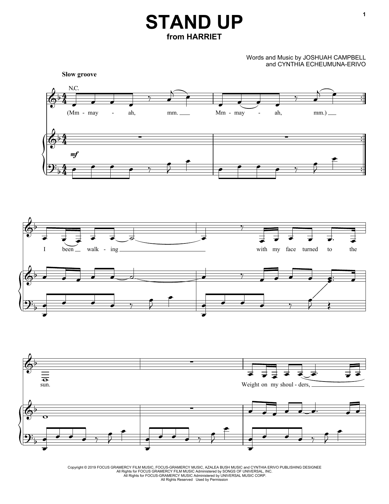 Cynthia Erivo Stand Up sheet music notes and chords. Download Printable PDF.