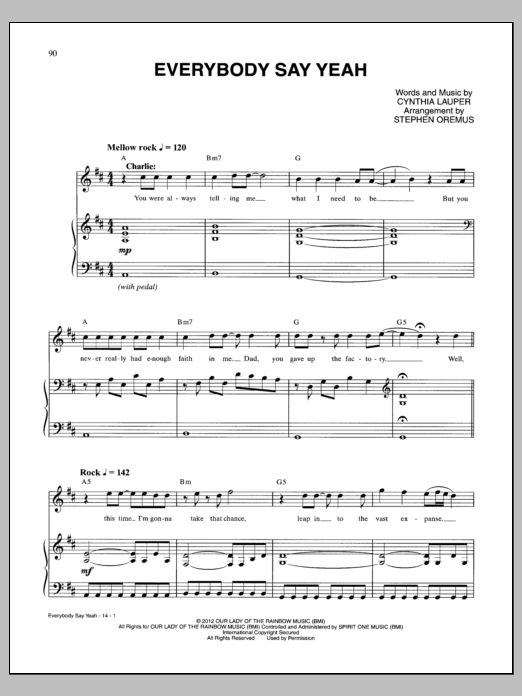 Cynthia Lauper Everybody Say Yeah sheet music notes and chords arranged for Piano & Vocal