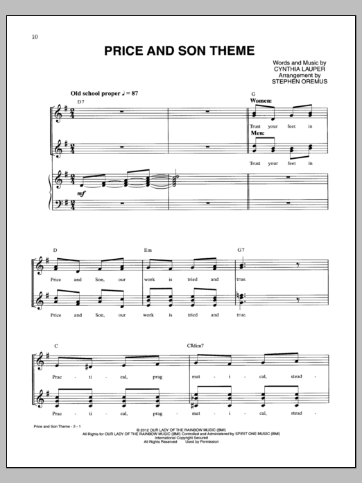 Cynthia Lauper Price And Son Theme sheet music notes and chords arranged for Piano & Vocal