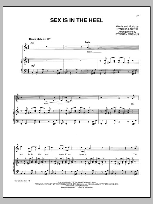 Cynthia Lauper Sex Is In The Heel sheet music notes and chords arranged for Piano & Vocal