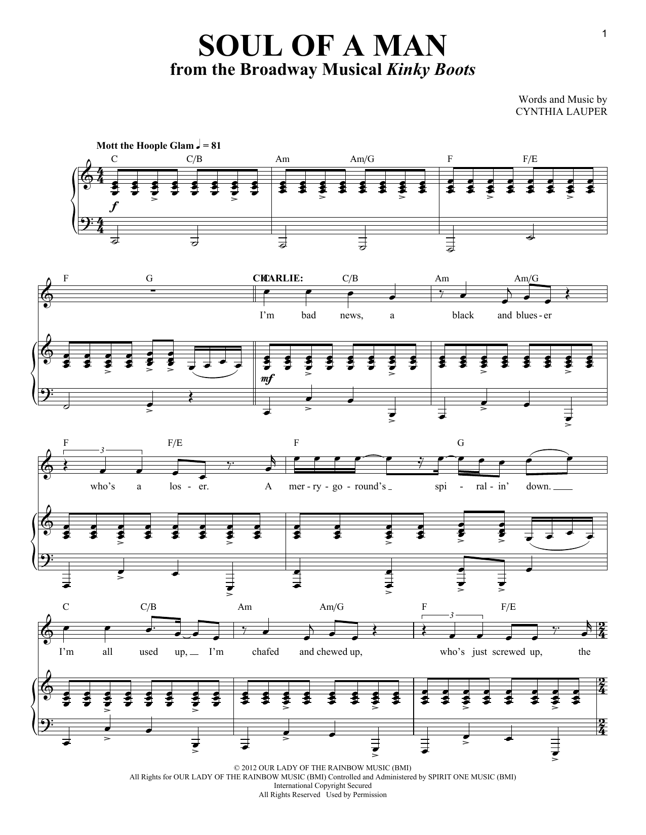 Cynthia Lauper Soul Of A Man sheet music notes and chords. Download Printable PDF.