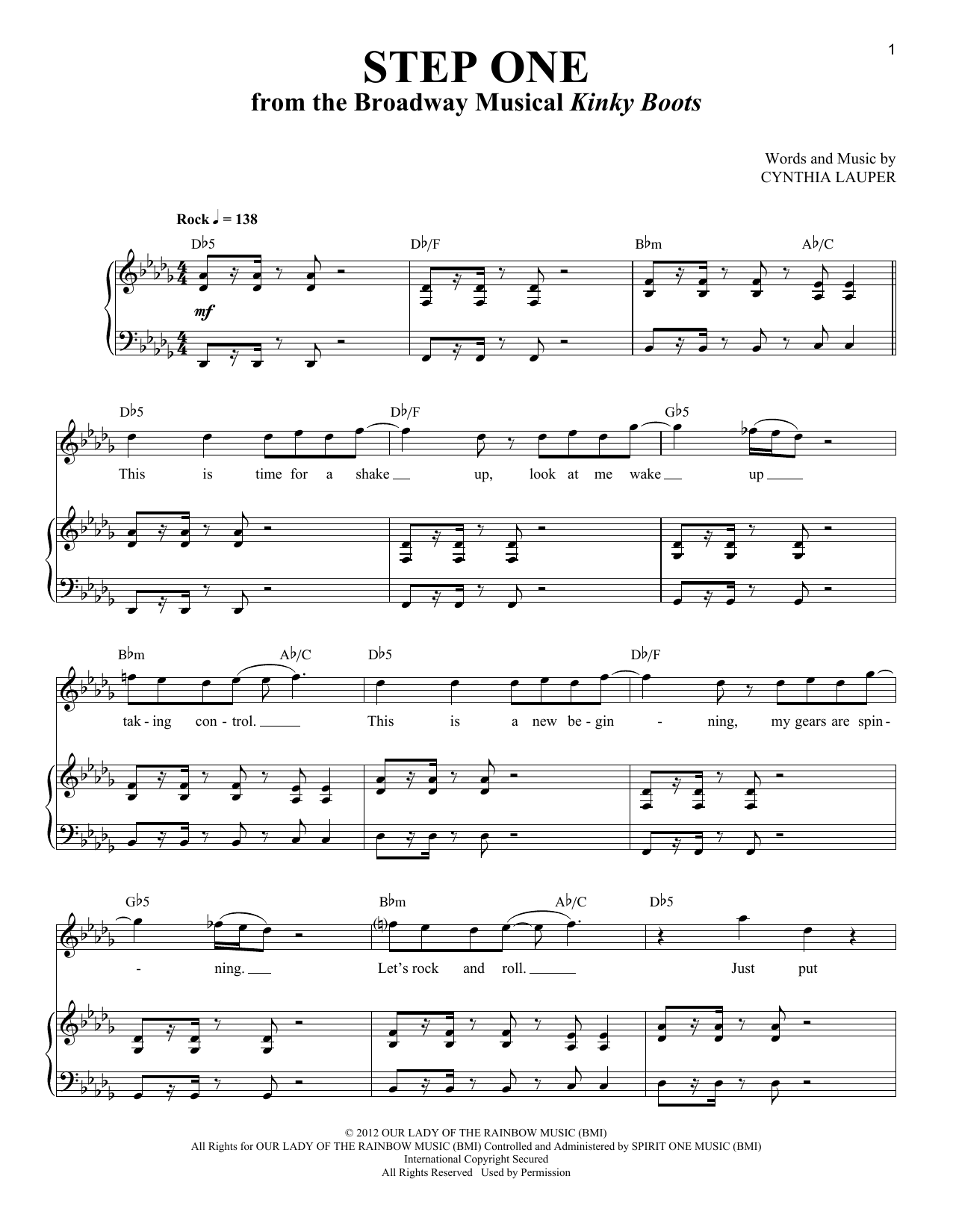 Cynthia Lauper Step One sheet music notes and chords. Download Printable PDF.