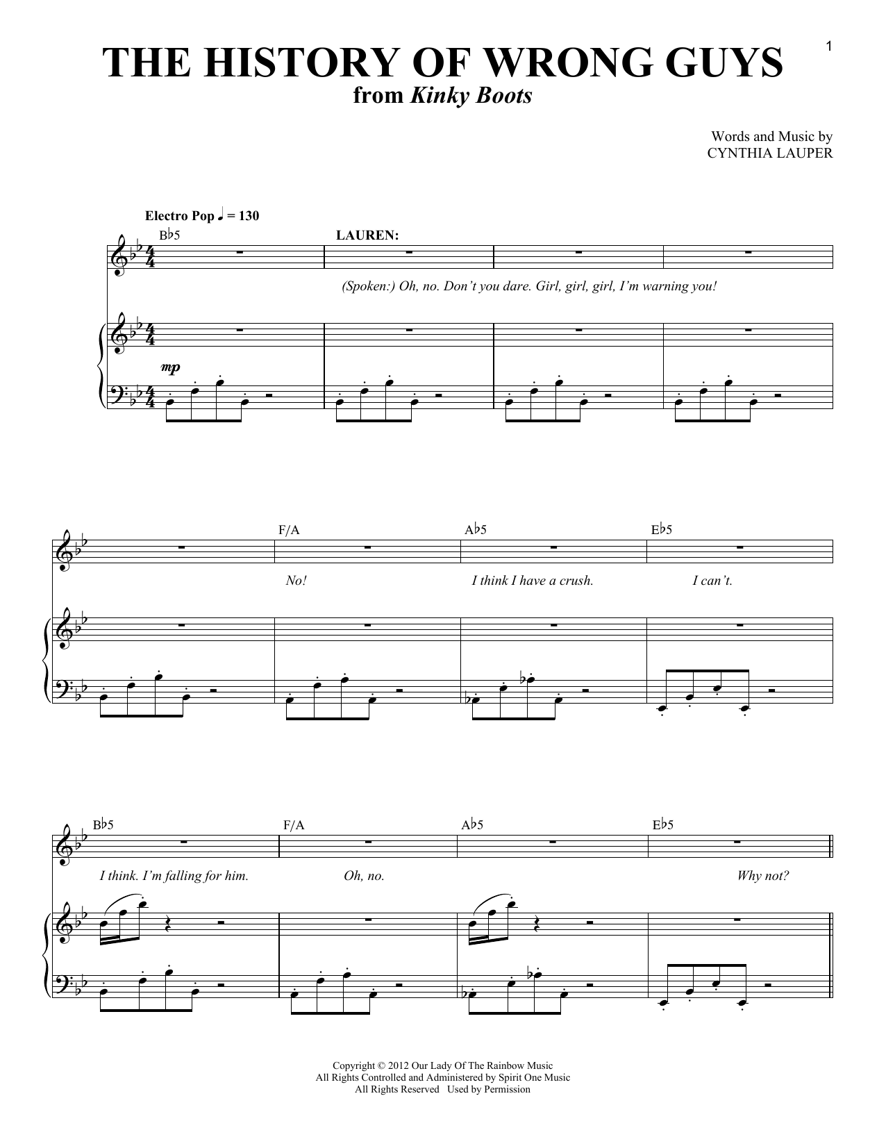 Cynthia Lauper The History Of Wrong Guys sheet music notes and chords. Download Printable PDF.