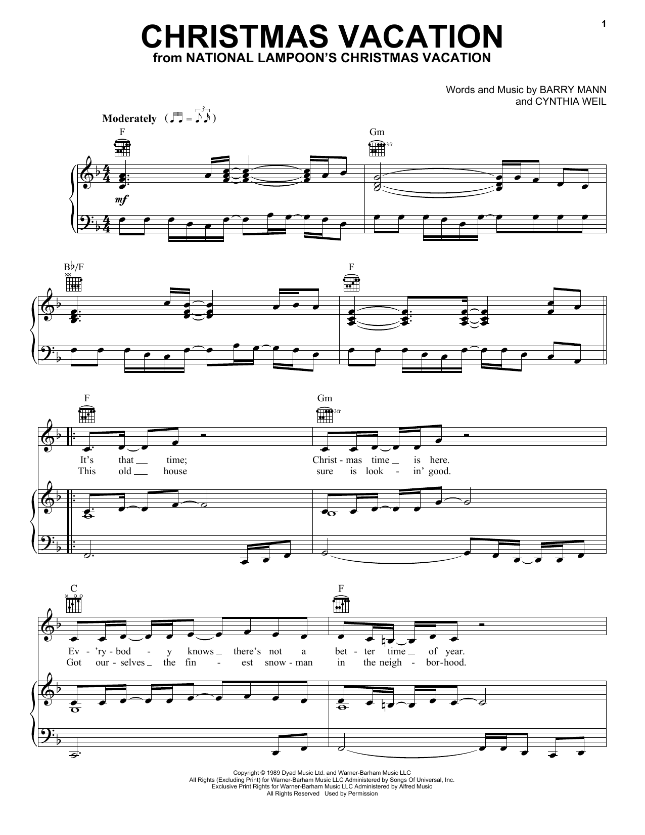 Cynthia Weil Christmas Vacation sheet music notes and chords. Download Printable PDF.