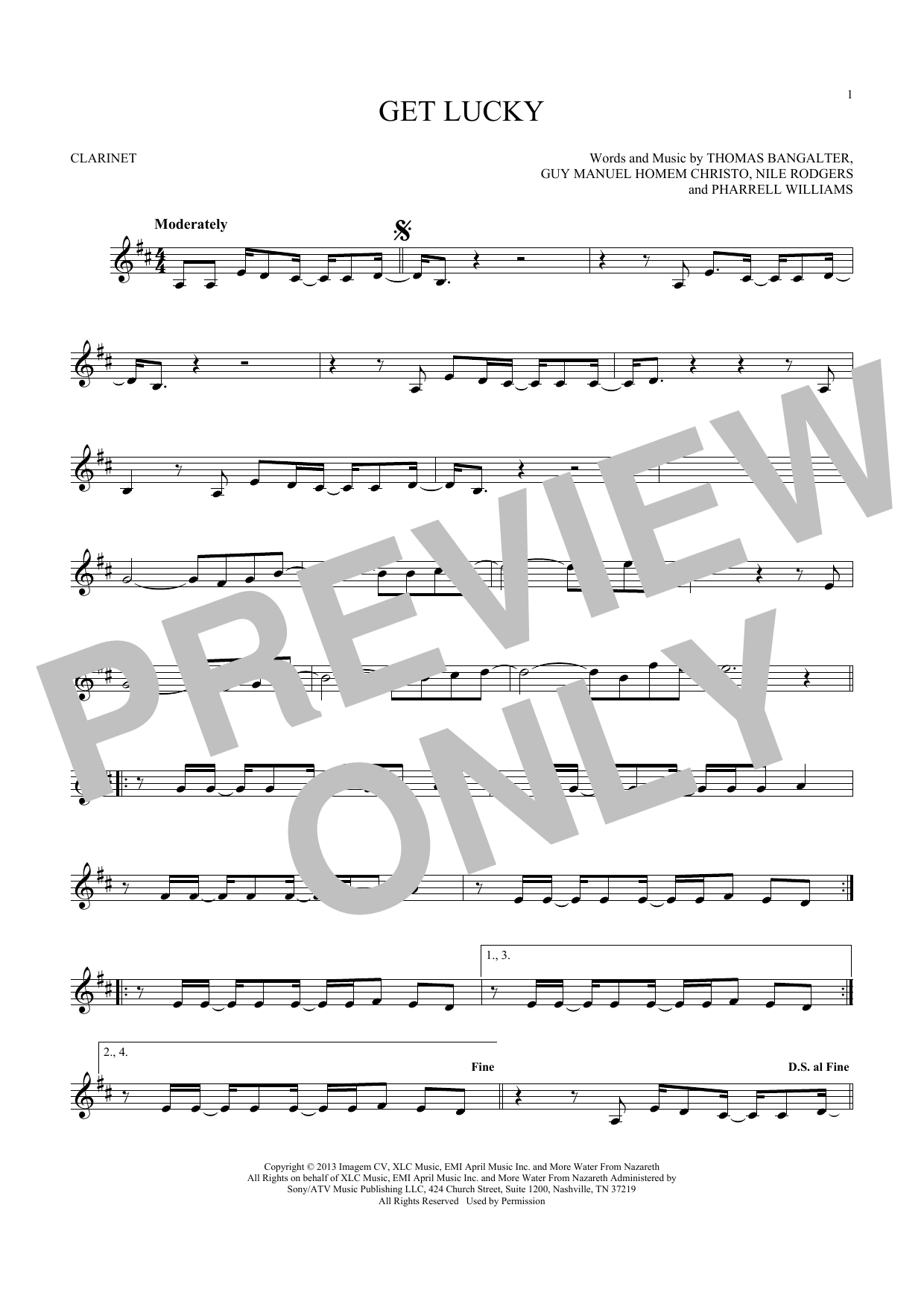 Daft Punk Get Lucky (feat. Pharrell Williams) sheet music notes and chords. Download Printable PDF.