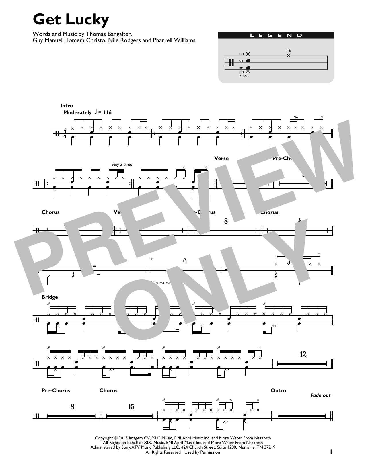 Daft Punk Get Lucky (feat. Pharrell Williams) sheet music notes and chords. Download Printable PDF.