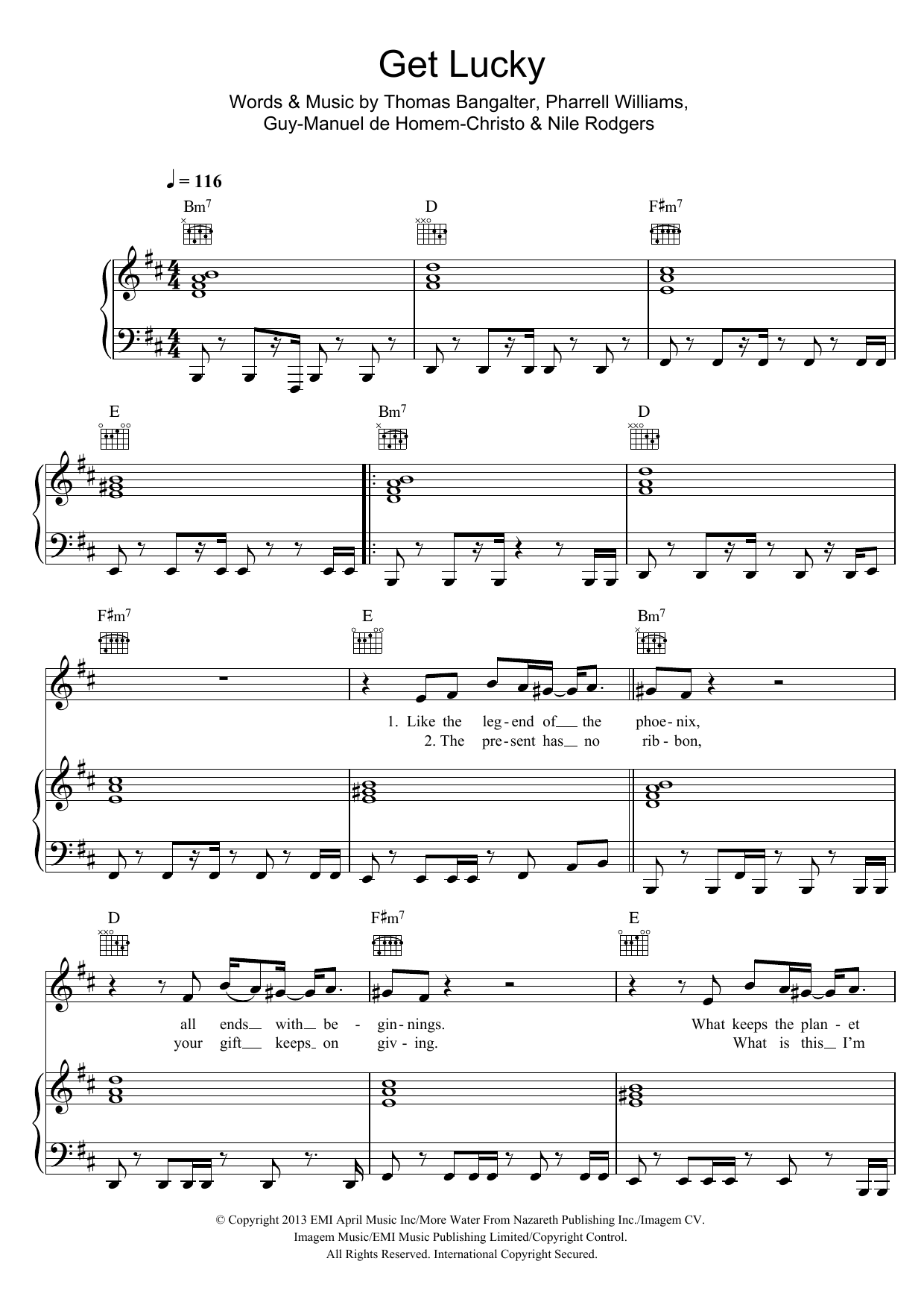 Daft Punk Get Lucky (feat. Pharrell Williams) sheet music notes and chords. Download Printable PDF.