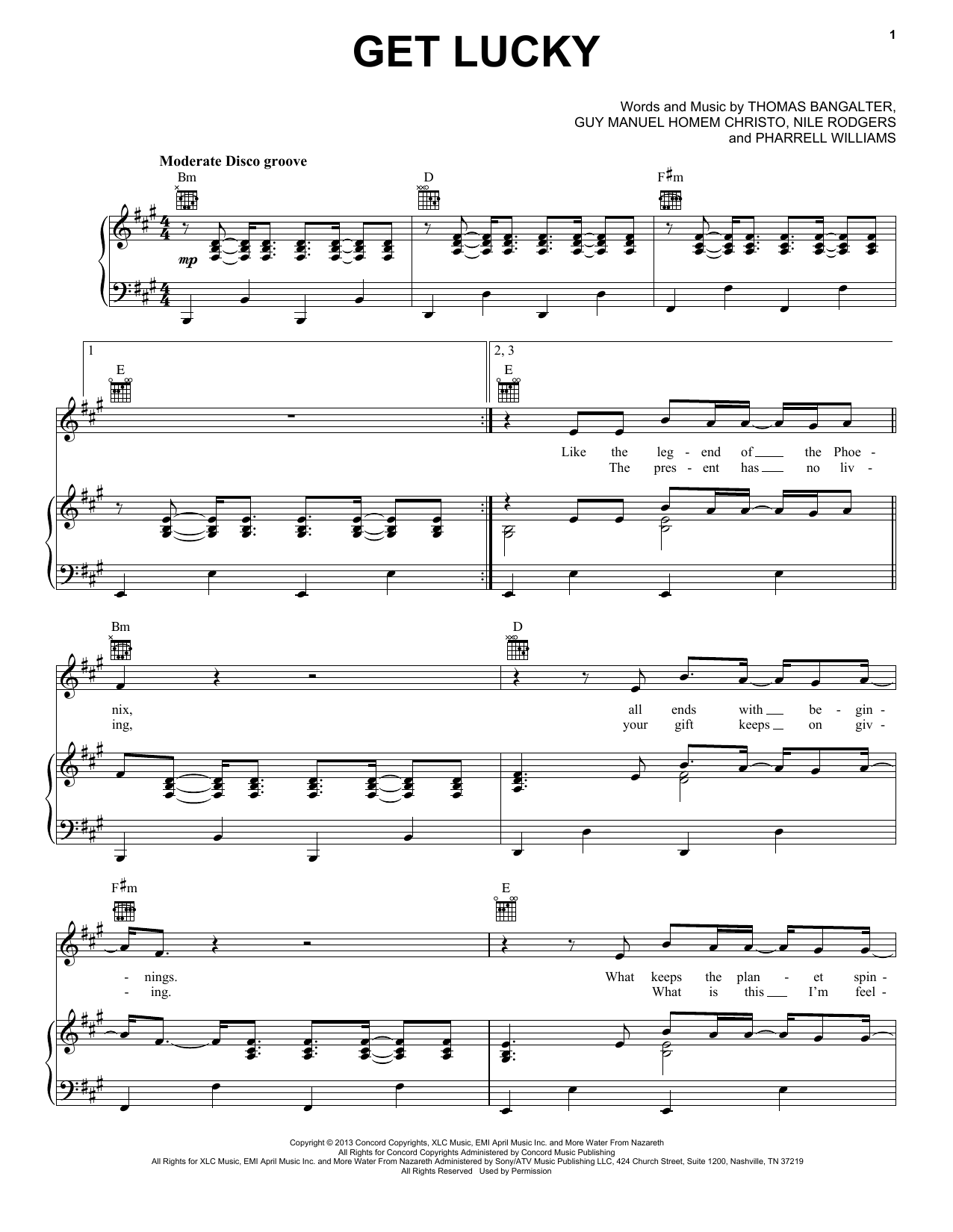 Daft Punk Get Lucky (feat. Pharrell Williams) sheet music notes and chords. Download Printable PDF.