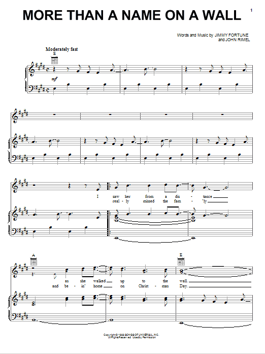 Learn to play Dailey & Vincent More Than A Name On A Wall sheet music for Piano, Vocal & Guitar Chords (Right-Hand Melody) in minutes. Price: 6.9900$ Dailey & Vincent More Than A Name On A Wall sheet music notes and chords arranged for Piano, Vocal & Guitar Chords (Right-Hand Melody)