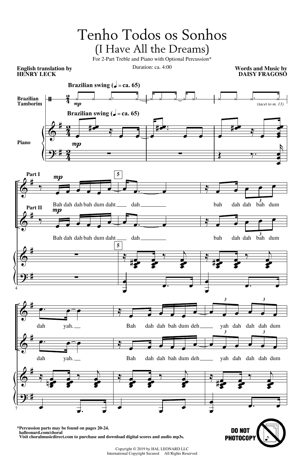 Daisy Fragoso Tenho Todos Os Sonhos (I Have All the Dreams) sheet music notes and chords. Download Printable PDF.