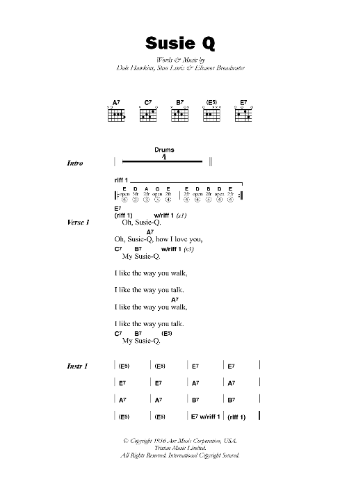 Dale Hawkins Susie Q sheet music notes and chords. Download Printable PDF.