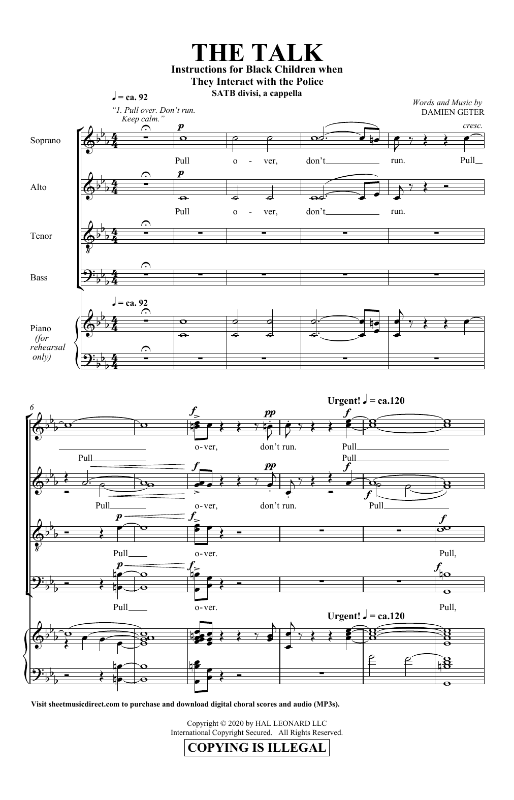 Learn to play Damien Geter The Talk sheet music for SATB Choir in minutes. Price: 3.9900$ Damien Geter The Talk sheet music notes and chords arranged for SATB Choir