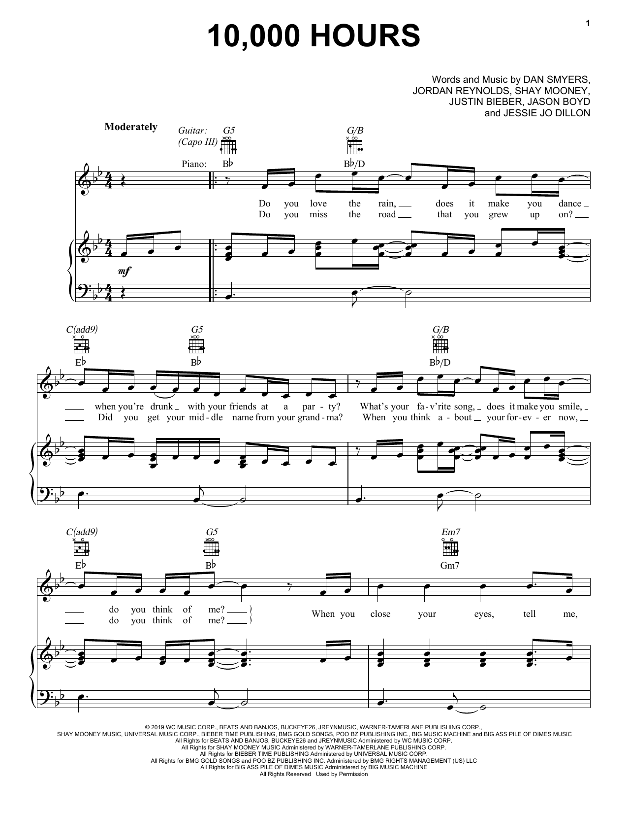 Dan + Shay & Justin Bieber 10,000 Hours sheet music notes and chords. Download Printable PDF.