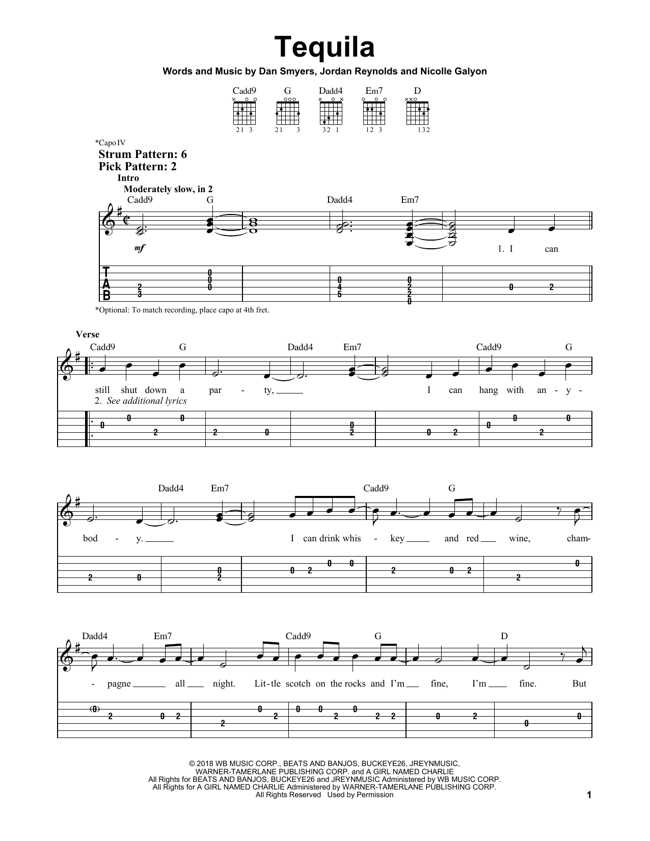 Dan + Shay Tequila sheet music notes and chords. Download Printable PDF.