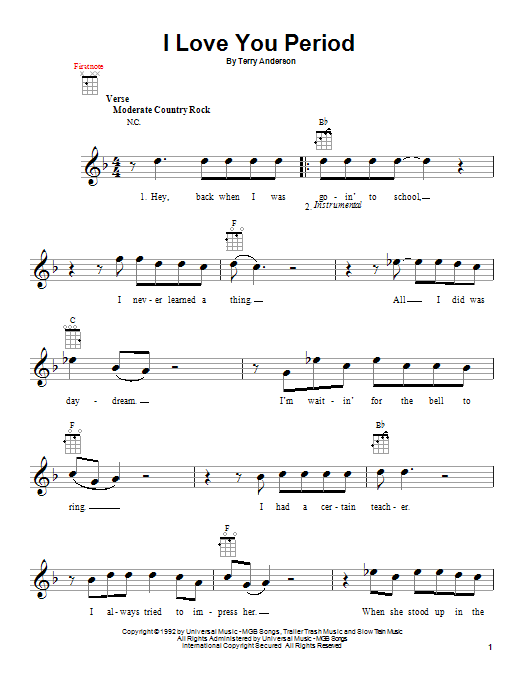 Learn to play Dan Baird I Love You Period sheet music for Ukulele in minutes. Price: 5.9900$ Dan Baird I Love You Period sheet music notes and chords arranged for Ukulele