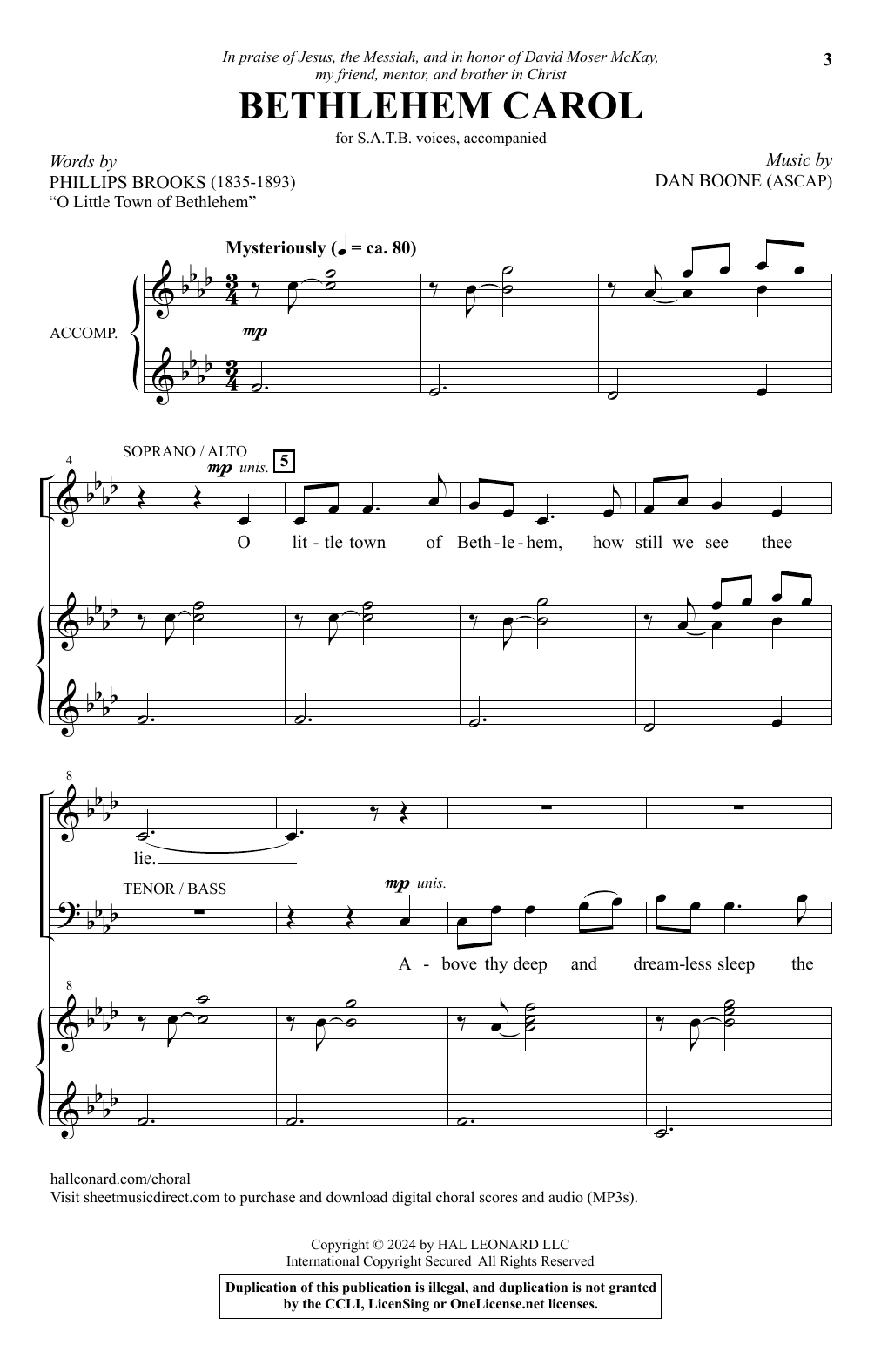 Dan Boone Bethlehem Carol sheet music notes and chords. Download Printable PDF.