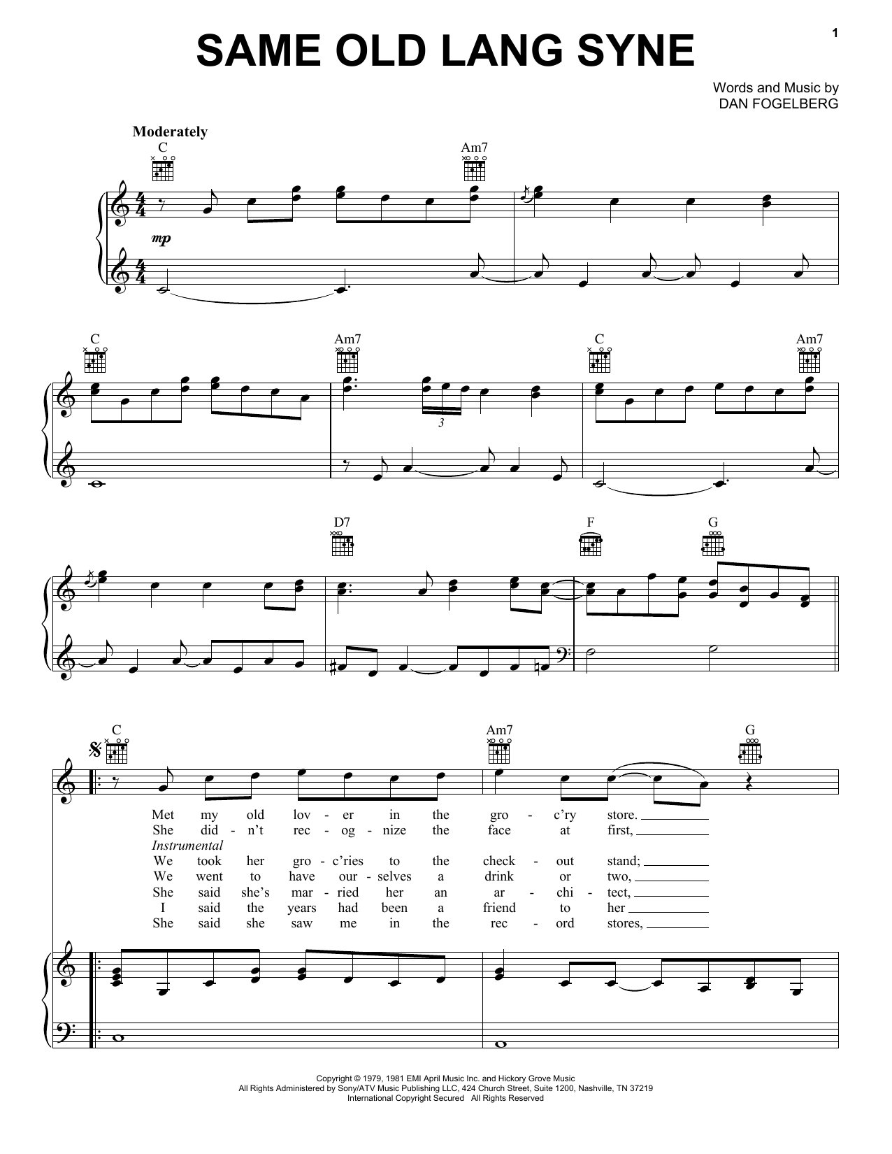 Learn to play Dan Fogelberg Same Old Lang Syne sheet music for Guitar Chords/Lyrics in minutes. Price: 4.4900$ Dan Fogelberg Same Old Lang Syne sheet music notes and chords arranged for Guitar Chords/Lyrics