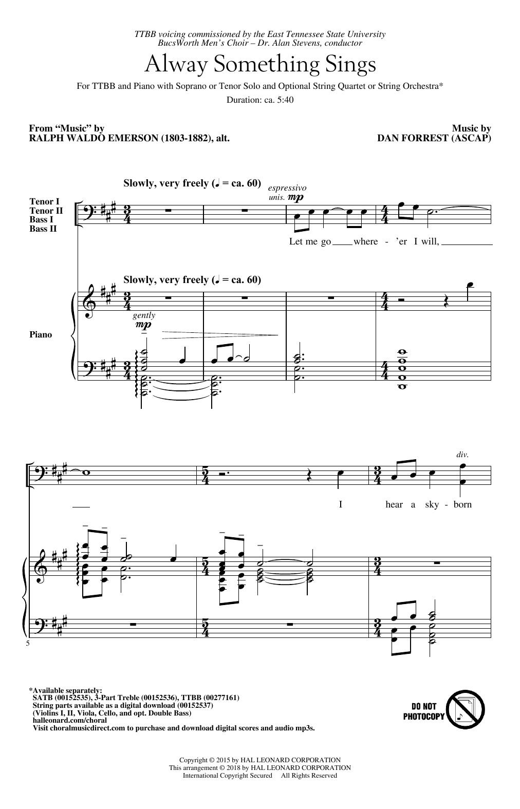 Dan Forrest Alway Something Sings sheet music notes and chords. Download Printable PDF.