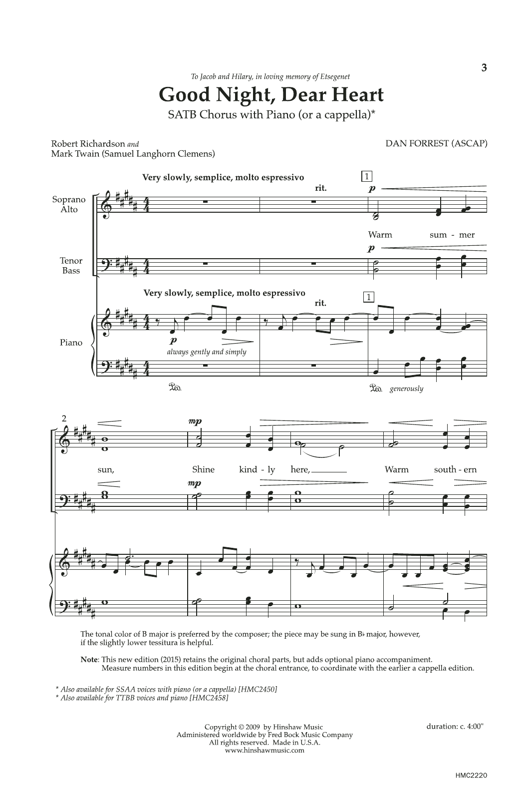 Dan Forrest Good Night, Dear Heart sheet music notes and chords. Download Printable PDF.