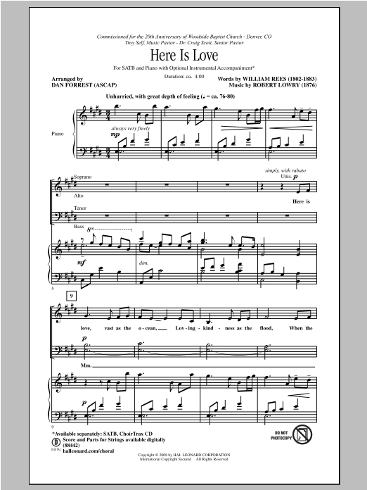 Dan Forrest Here Is Love sheet music notes and chords. Download Printable PDF.