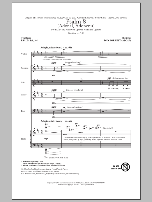 Dan Forrest Psalm 8 (Adonai, Adonenu) sheet music notes and chords. Download Printable PDF.