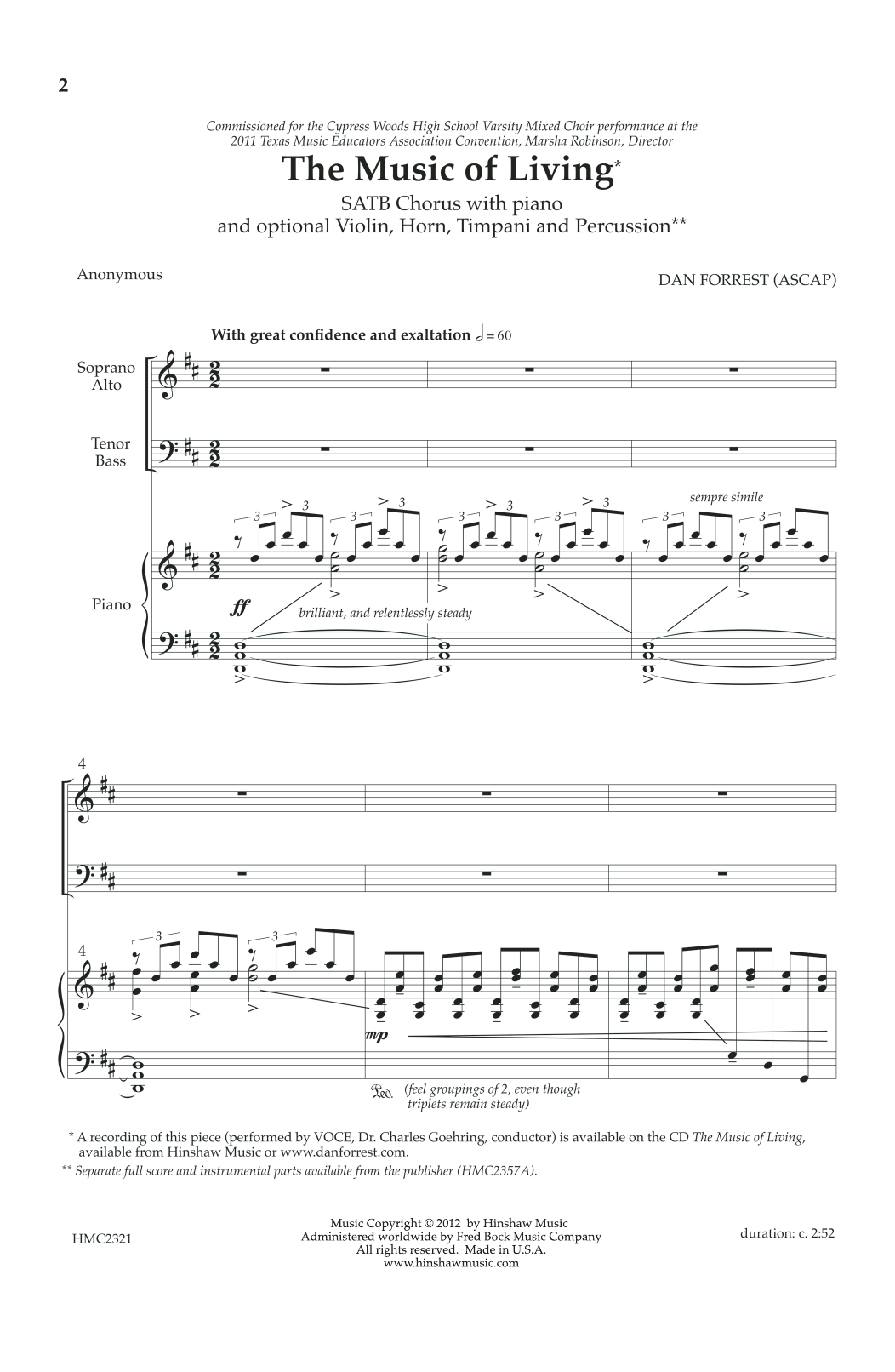 Dan Forrest The Music Of Living sheet music notes and chords. Download Printable PDF.