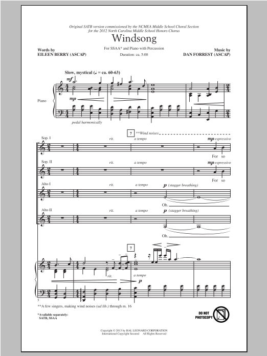 Dan Forrest Windsong sheet music notes and chords. Download Printable PDF.