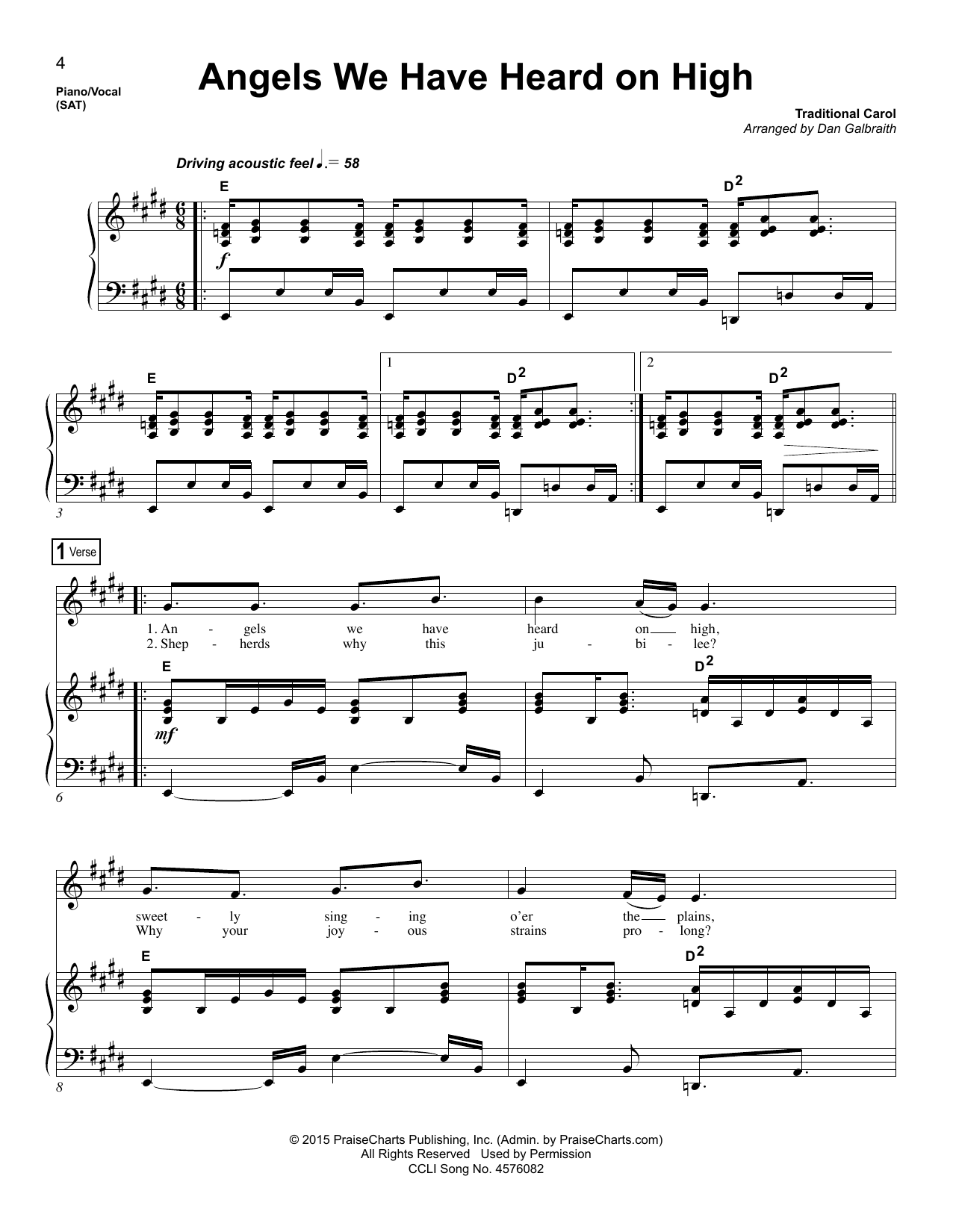 Traditional Carol Angels We Have Heard On High (arr. Dan Galbraith) sheet music notes and chords arranged for Piano & Vocal