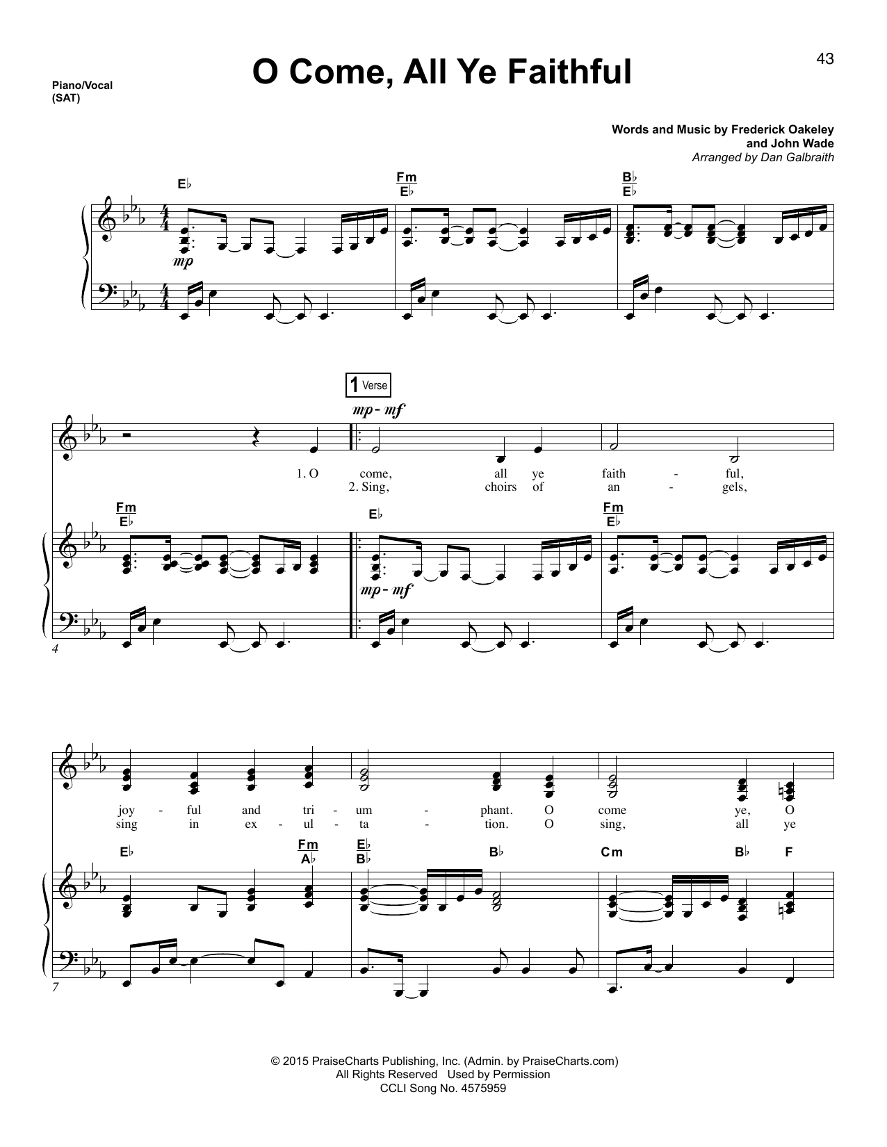 Christmas Carol O Come, All Ye Faithful (arr. Dan Galbraith) sheet music notes and chords. Download Printable PDF.