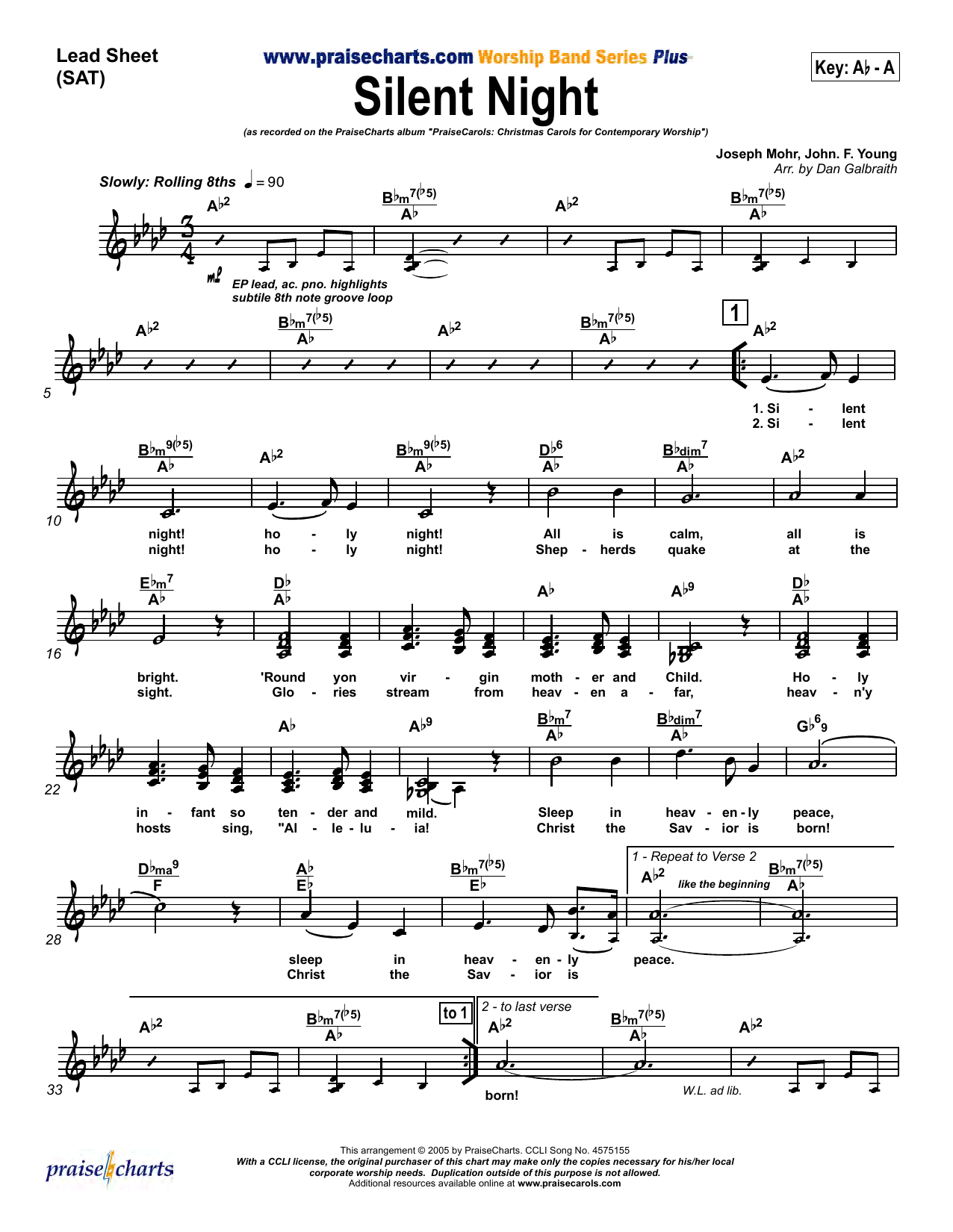 Dan Galbraith Silent Night sheet music notes and chords. Download Printable PDF.