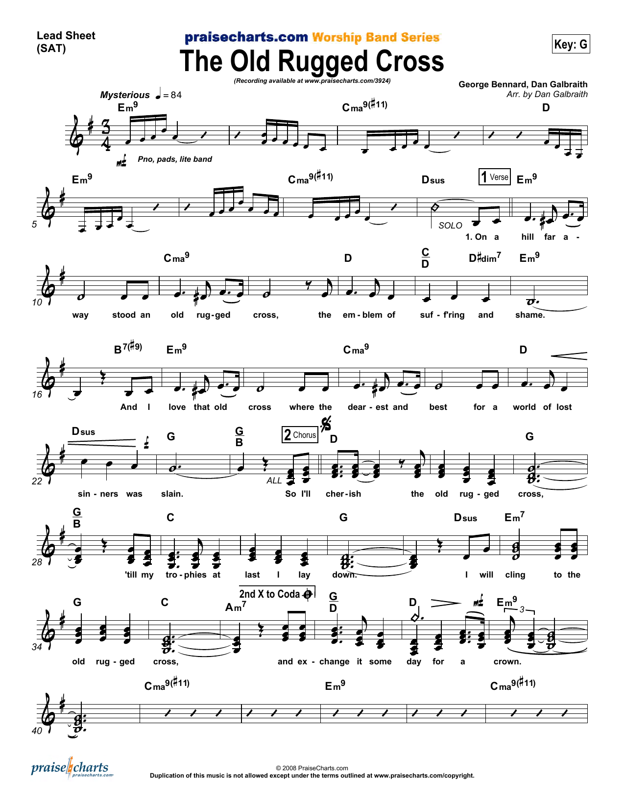 Learn to play Dan Galbraith The Old Rugged Cross sheet music for Lead Sheet / Fake Book in minutes. Price: 6.9900$ Dan Galbraith The Old Rugged Cross sheet music notes and chords arranged for Lead Sheet / Fake Book